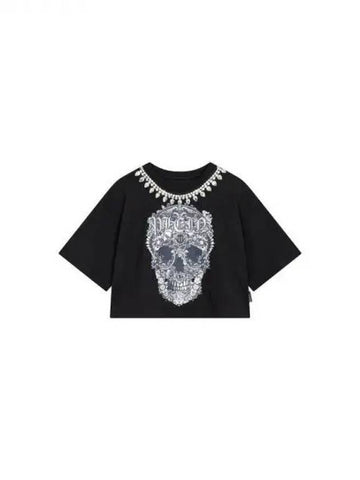 Women's Crystal Neck Skull Print TShirt Black 270930 - PHILIPP PLEIN - BALAAN 1