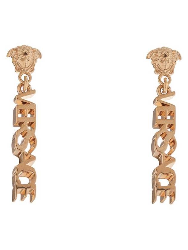 Logo Drop Earrings Gold - VERSACE - BALAAN 3