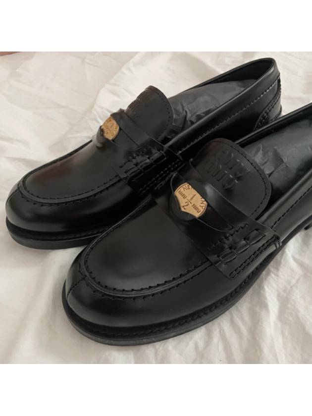 Brushed Leather Penny Loafers Black - MIU MIU - BALAAN 4