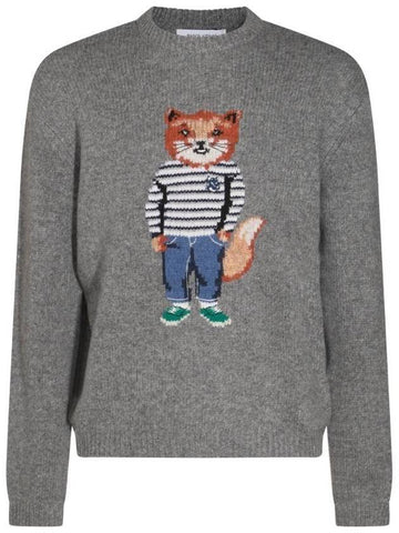 Dressed Fox Intarsia Knit Top Grey - MAISON KITSUNE - BALAAN 1