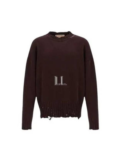 Embroided Logo Distressed Knit Top Dark Raisin - MARNI - BALAAN 2