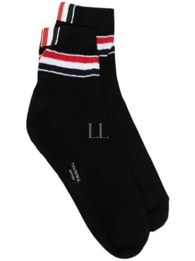 Men's Trimmed Ribbed Cotton Ankle Socks Black - THOM BROWNE - BALAAN 2