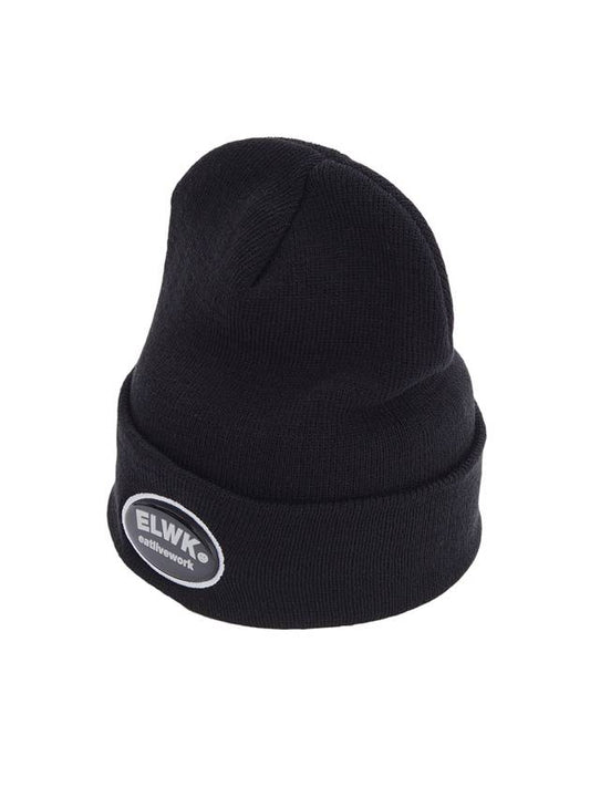 Men's Logo Patch Embroidery Beanie Black 012 - ELWKSTUDIO - BALAAN 2