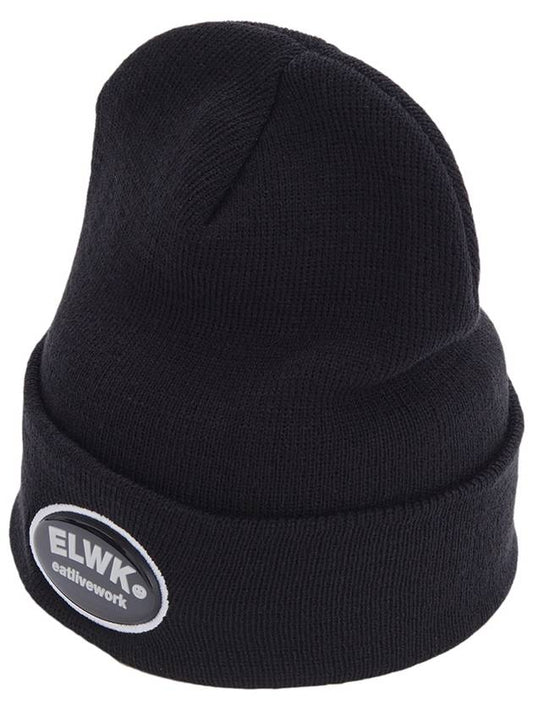 Men's Logo Patch Embroidery Beanie Black 012 - ELWKSTUDIO - BALAAN 1