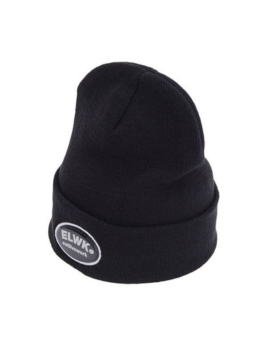 Men's Embroidery Logo Patch Beanie Black - ELWKSTUDIO - BALAAN 1