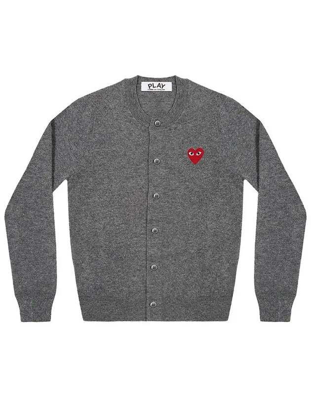 Round neck red heart emblem wool cardigan gray AX N007 - COMME DES GARCONS PLAY - BALAAN 1