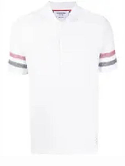 Men's RWB Stripe Cotton Polo Shirt White - THOM BROWNE - BALAAN 2