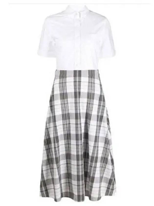 Women's Check A-Line Oxford Midi Dress White Grey - THOM BROWNE - BALAAN 2