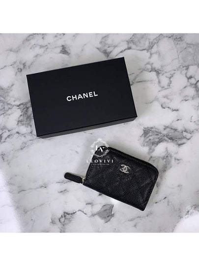 Classic Zipped Coin Purse Grained Calfskin Silver Black - CHANEL - BALAAN 2