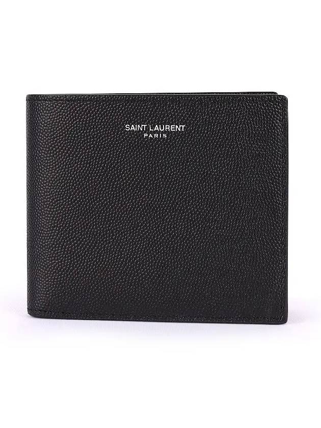 Classic Logo Textured Leather Half Wallet Black - SAINT LAURENT - BALAAN 2