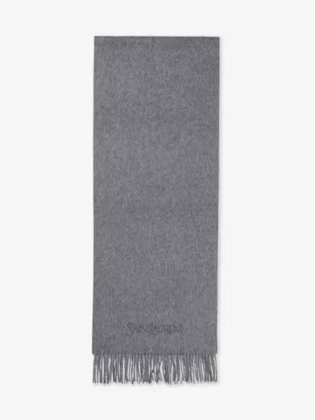 Logo Embroidered Cashmere Muffler Graphite - SAINT LAURENT - BALAAN 2