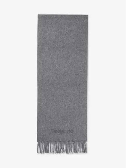 Logo Embroidered Cashmere Muffler Graphite - SAINT LAURENT - BALAAN 2