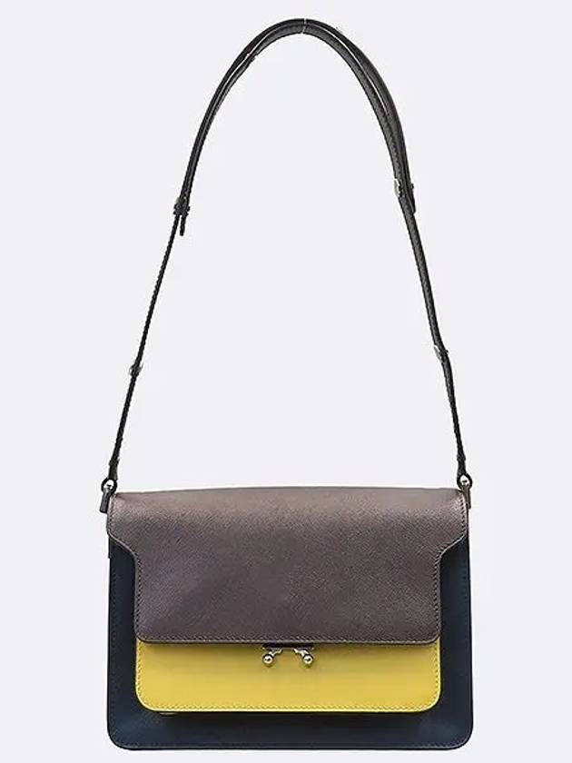 Navy yellow two tone TRUNK medium M size silver logo shoulder bag - MARNI - BALAAN 3