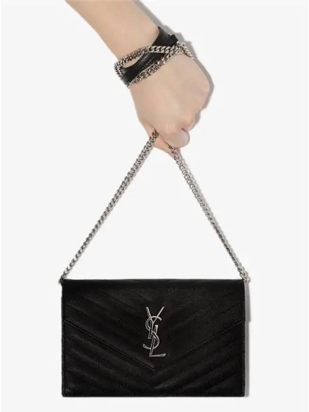 Cassandre Envelope Chain Shoulder Bag In Grain De Poudre Leather Noir - SAINT LAURENT - BALAAN 3