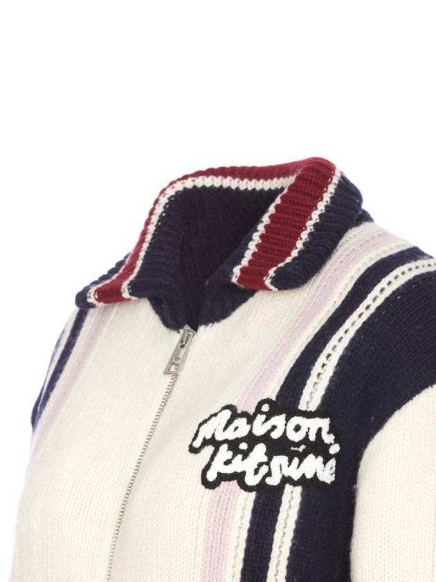 Embroidery Logo Knit Zip-Up Cardigan White - MAISON KITSUNE - BALAAN 4