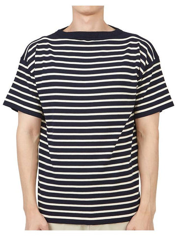 Boatman Organic Cotton Short Sleeve Knit Top Striped White Navy - ANDERSEN-ANDERSEN - BALAAN 1