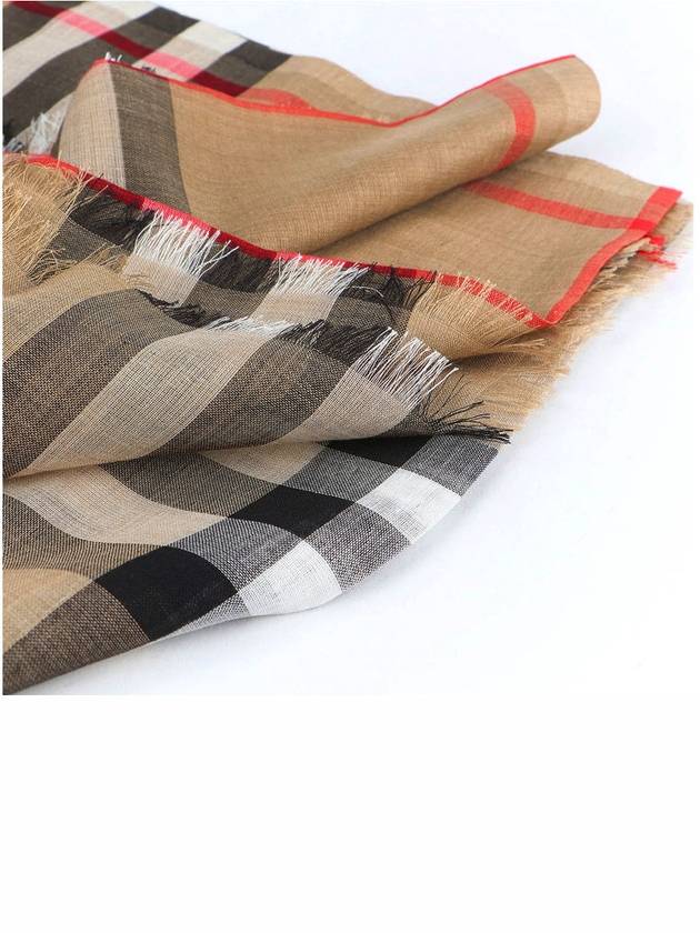 Check Wool Silk Scarf Beige - BURBERRY - BALAAN 6