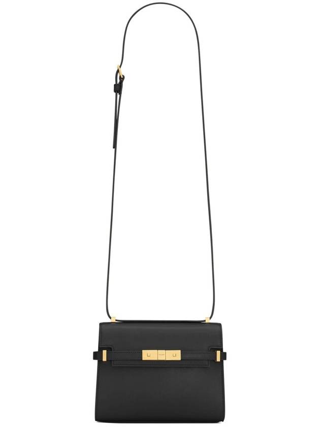 Manhattan Mini Embossed Gold-Tone Logo Leather Cross Bag Black - SAINT LAURENT - BALAAN 2