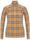 Women's Check Stretch Jersey Half Zip Up Long Sleeve T-Shirt Beige - BURBERRY - BALAAN 1