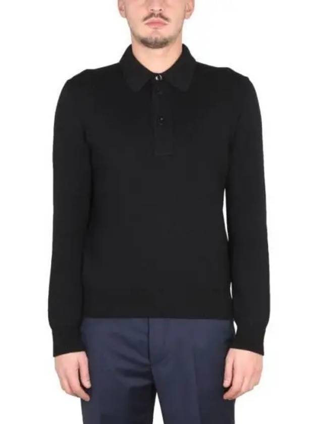 Wool Silk Long Sleeve Polo Shirt Black - TOM FORD - BALAAN 2