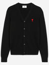 Heart Logo Merino Wool Cardigan Black - AMI - BALAAN 2