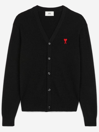 Heart Logo Merino Wool Cardigan Black - AMI - BALAAN 2