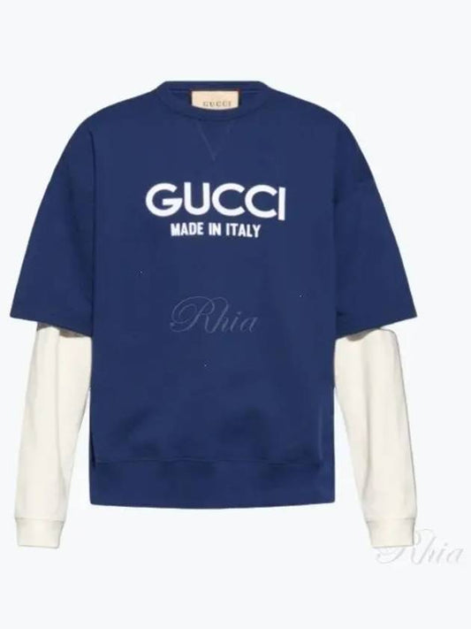 Cotton Logo Long Sleeve T-Shirt Navy - GUCCI - BALAAN 2