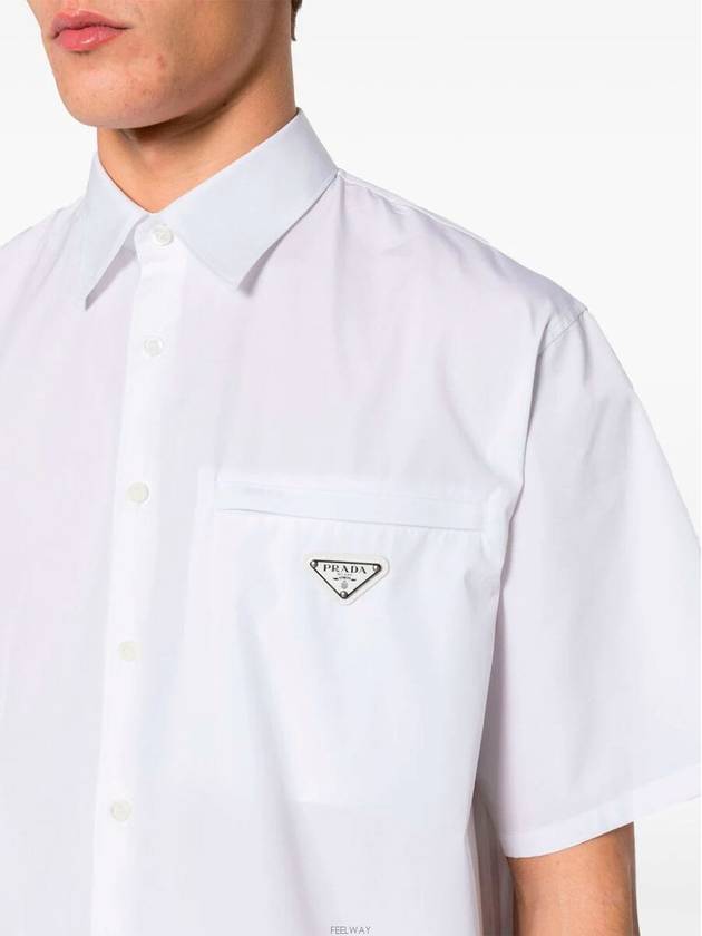 Triangle Logo Pocket Regular Fit Cotton Short Sleeve Shirt White - PRADA - BALAAN 3