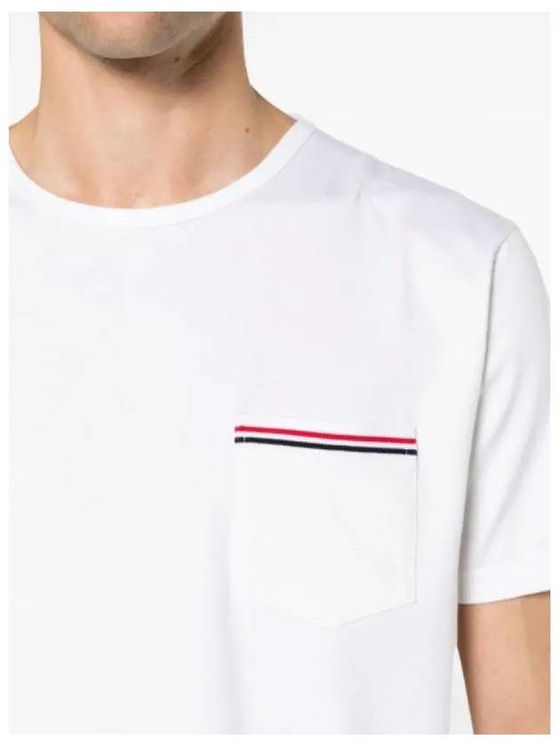 Men's Medium Weight Jersey Tipped Pocket Crewneck Short Sleeve T-Shirt White - THOM BROWNE - BALAAN 4