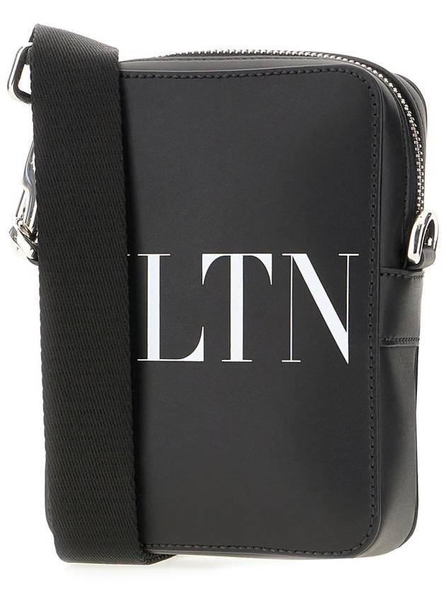 VLTN Logo Print Leather Cross Bag Black - VALENTINO - BALAAN 3