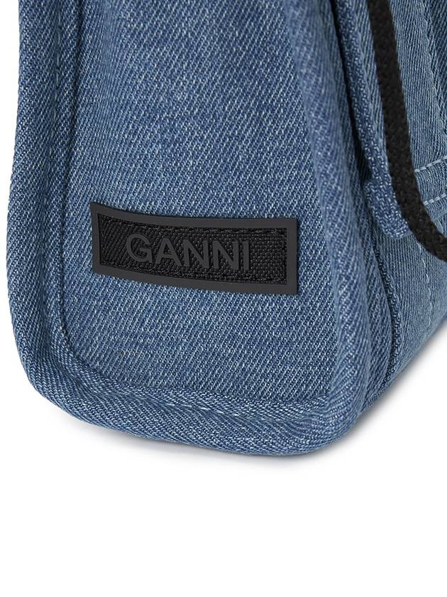 Tech Mini Logo Print Denim Tote Bag Navy - GANNI - BALAAN 9