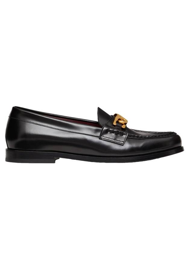 V logo chain leather loafers black - VALENTINO - BALAAN.