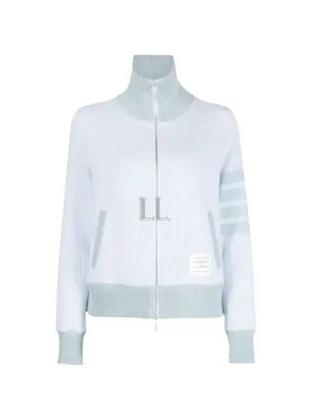 Women's 4-Bar Funnel-Neck Zip-Up Jacket Blue - THOM BROWNE - BALAAN 2