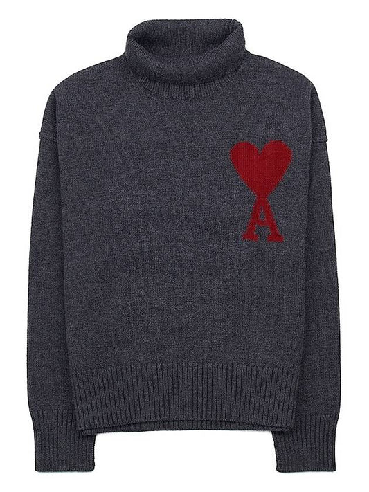 Intarsia Heart Logo Turtleneck Grey - AMI - BALAAN 2