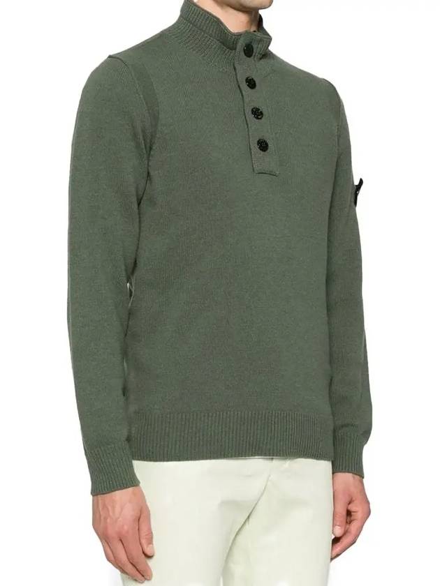 Wappen Patch Half Button Lambswool Knit Top Musk Green - STONE ISLAND - BALAAN 5