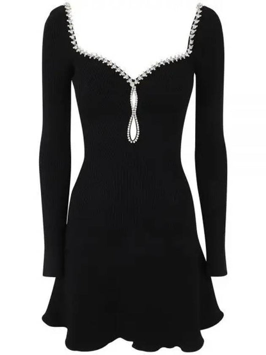 Knit Diamante Mini Dress Black - SELF PORTRAIT - BALAAN 1