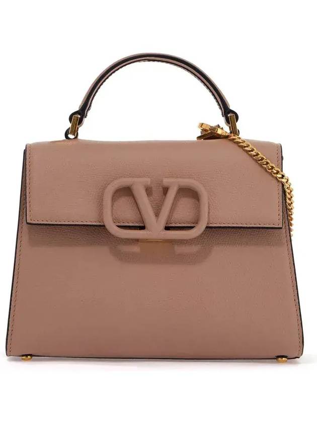 V Sling Small Leather Tote Bag Pink Beige - VALENTINO - BALAAN 1