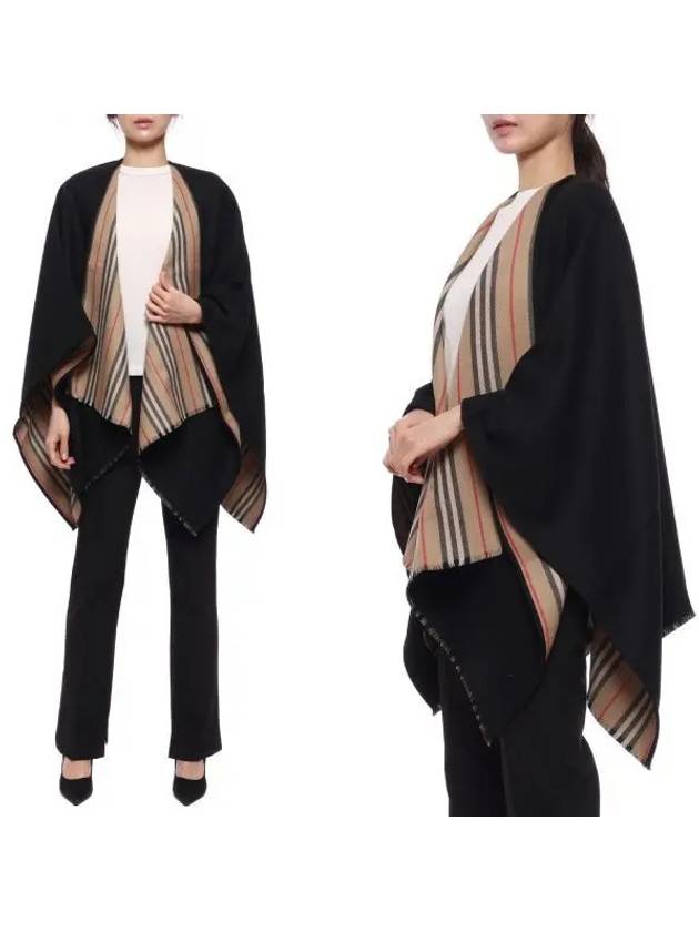 Reversible Icon Stripe Wool Cape Black - BURBERRY - BALAAN 2