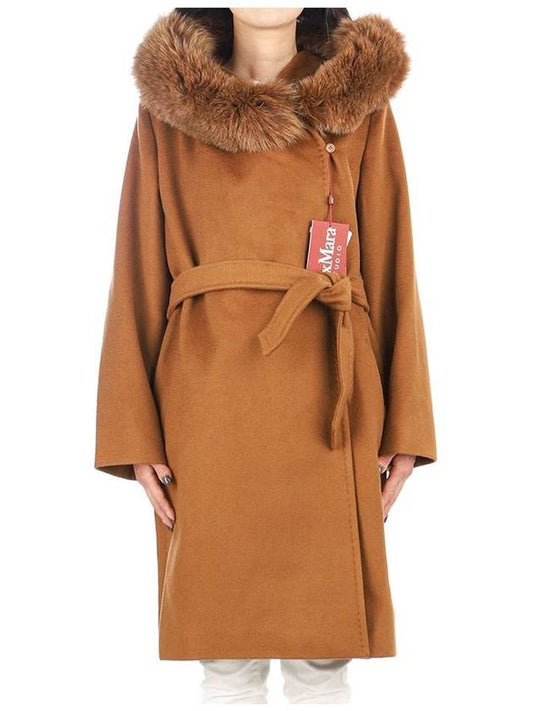 Mango Fox Fur Hooded Wool Single Coat Brown - MAX MARA - BALAAN 2