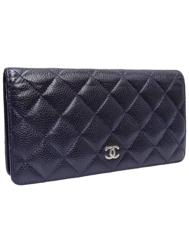 Women s A31509 Navy Caviar Skin CC Logo Silver Flap Long Wallet - CHANEL - BALAAN 2