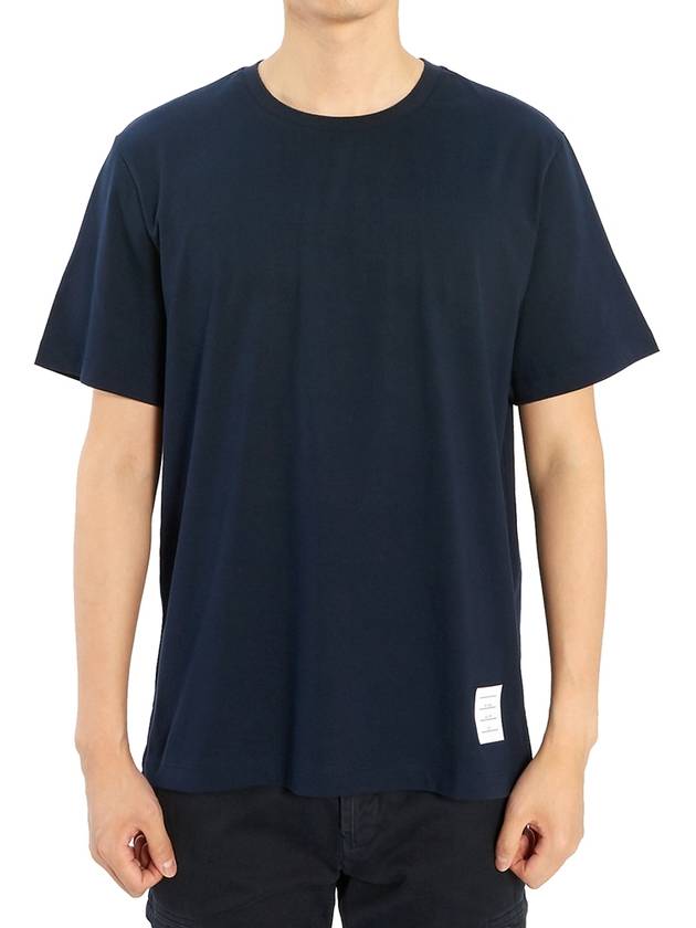 Men's Side Slit Relaxed Short Sleeve T-Shirt Navy - THOM BROWNE - BALAAN 4