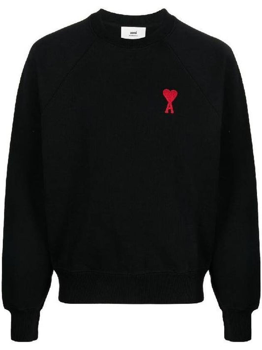 Men's Heart Logo Cotton Sweatshirt Black - AMI - BALAAN.