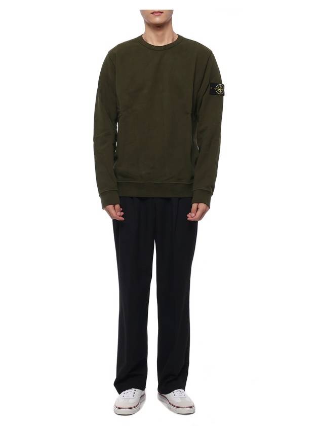 Brushed Cotton Fleece Garment Dyed Crewneck Sweatshirt Olive Green - STONE ISLAND - BALAAN 4