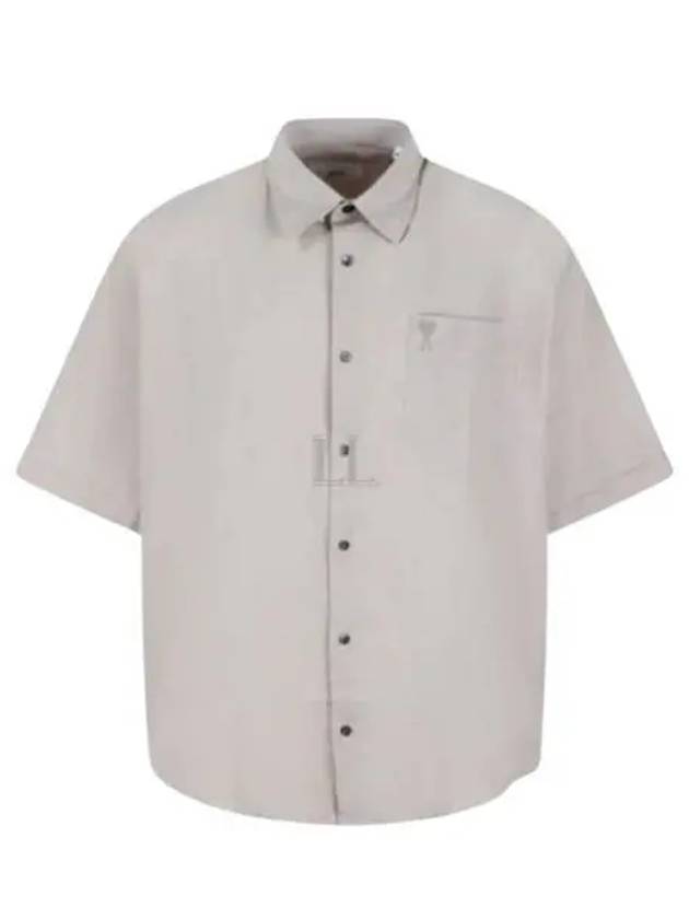 Embroidered Logo Short Sleeve Shirt Beige - AMI - BALAAN 2