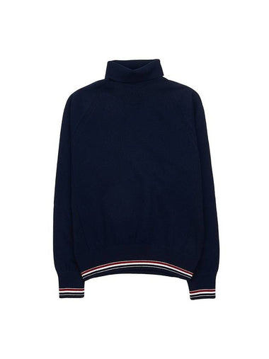 Striped Detail Cashmere Turtleneck Navy - THOM BROWNE - BALAAN 1