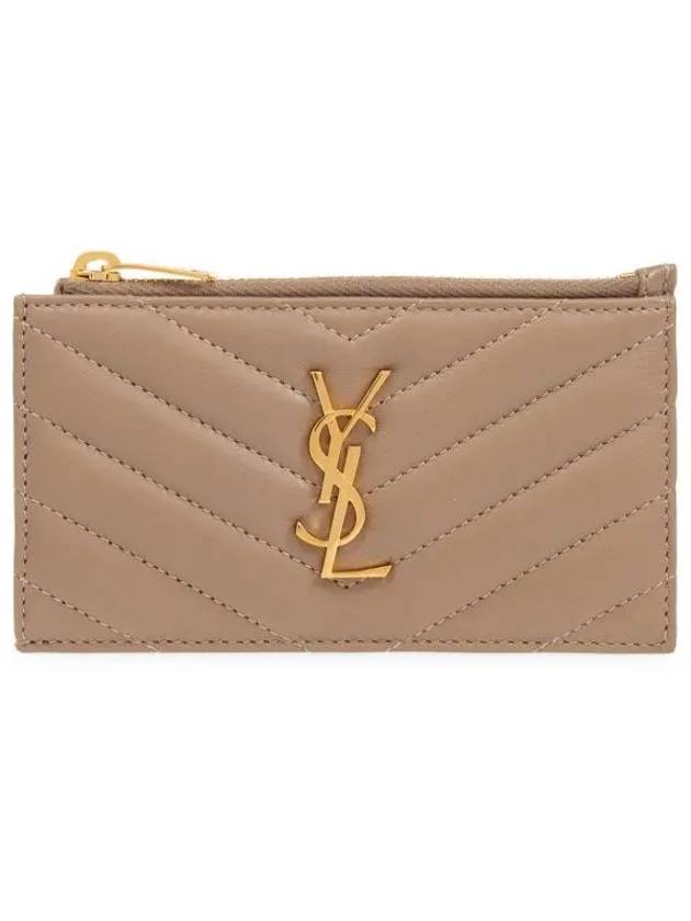 Monogram Logo Plaque Zip-Up Card Wallet Dusty Grey - SAINT LAURENT - BALAAN 2