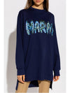 Logo Print Cotton Long Sleeve T-Shirt Navy - MARNI - BALAAN 4