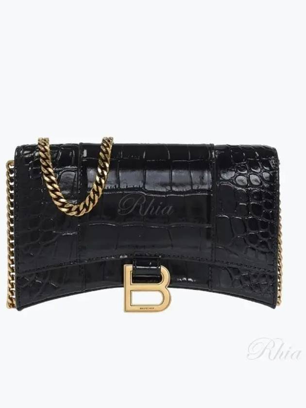 Hourglass Chain Crocodile Embossed Calfskin Medium Wallet Black - BALENCIAGA - BALAAN 2