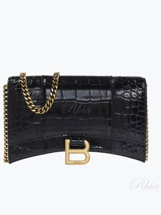 Hourglass Chain Crocodile Embossed Calfskin Medium Wallet Black - BALENCIAGA - BALAAN 2