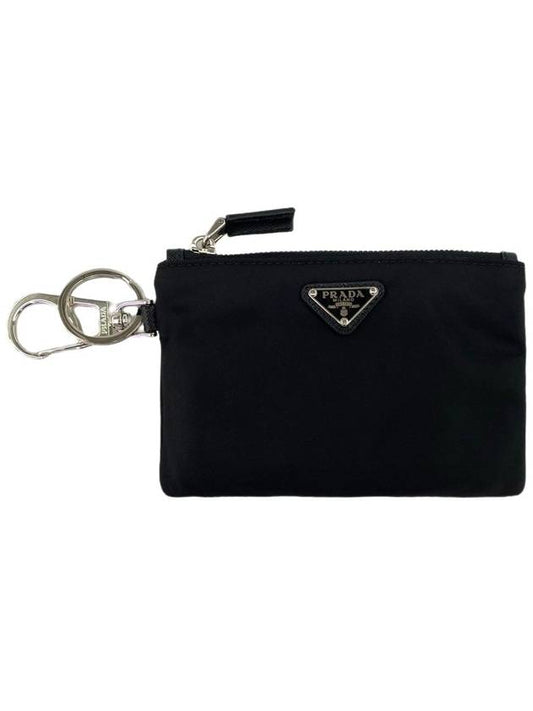 Triangle Logo Nylon Mini Pouch Keychain Black - PRADA - BALAAN 2